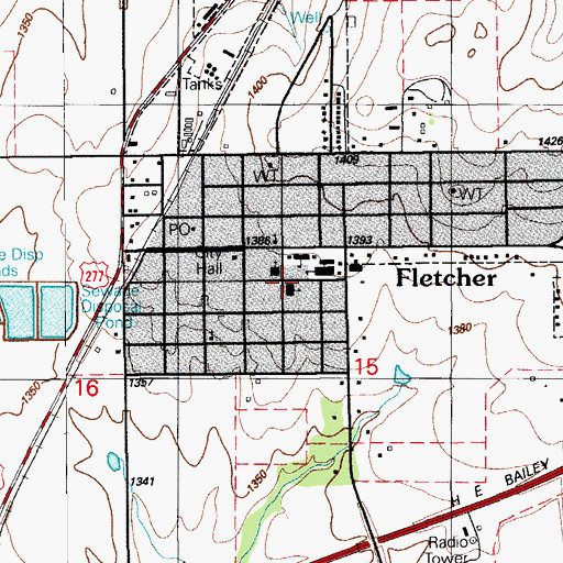 Topographic Map of Town of Fletcher, OK