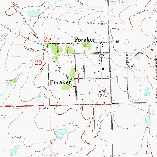 Topographic Map of Town of Foraker, OK
