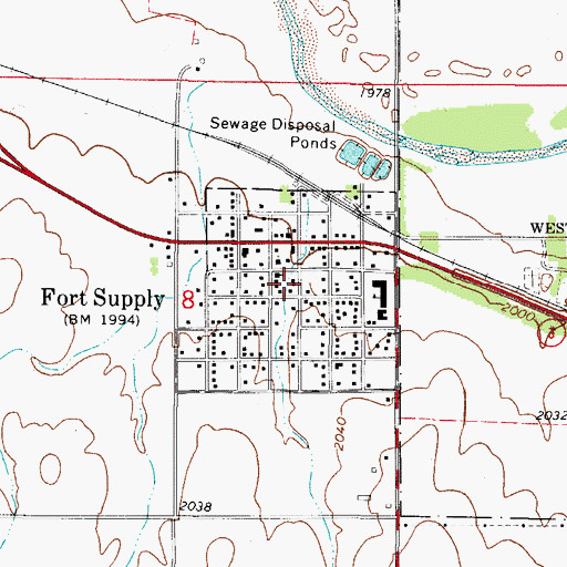 Topographic Map of Town of Fort Supply, OK