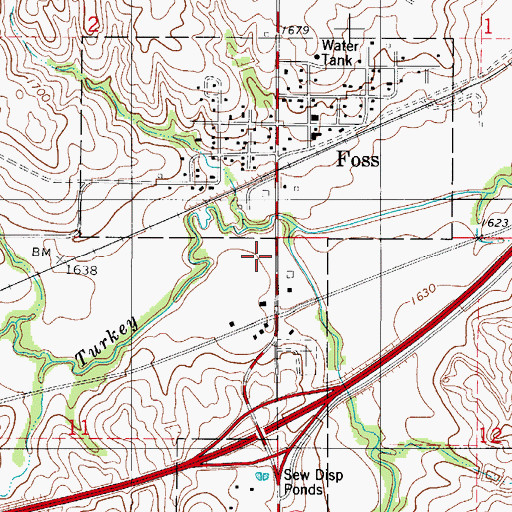 Topographic Map of Town of Foss, OK