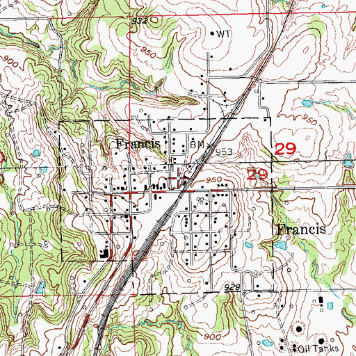 Topographic Map of Town of Francis, OK