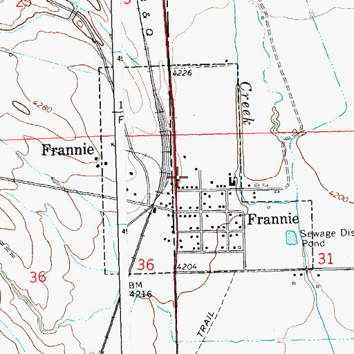Topographic Map of Town of Frannie, WY