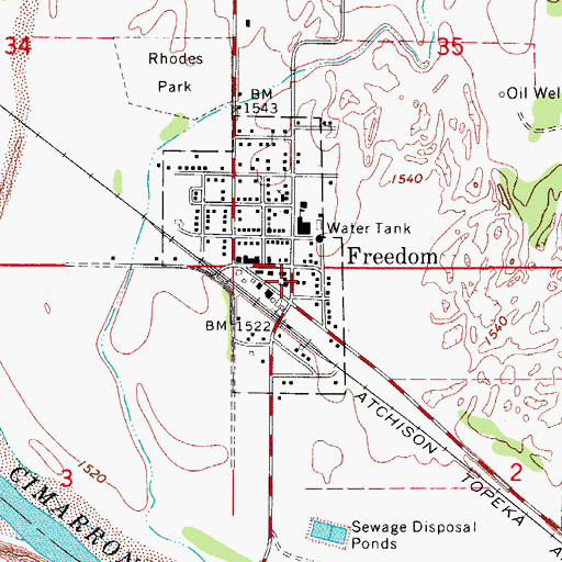 Topographic Map of Town of Freedom, OK