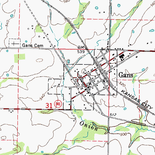 Topographic Map of Town of Gans, OK