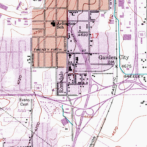 Topographic Map of Town of Garden City, CO