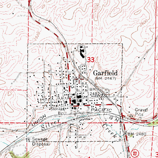 Topographic Map of Town of Garfield, WA
