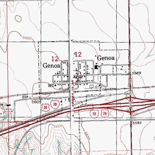 Topographic Map of Town of Genoa, CO