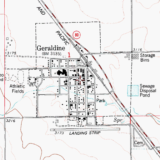 Topographic Map of Town of Geraldine, MT