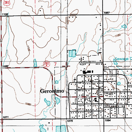 Topographic Map of Town of Geronimo, OK