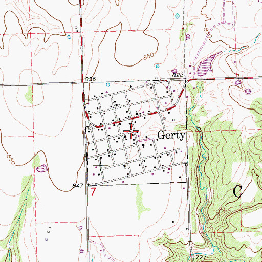 Topographic Map of Town of Gerty, OK