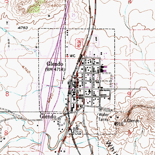 Topographic Map of Town of Glendo, WY