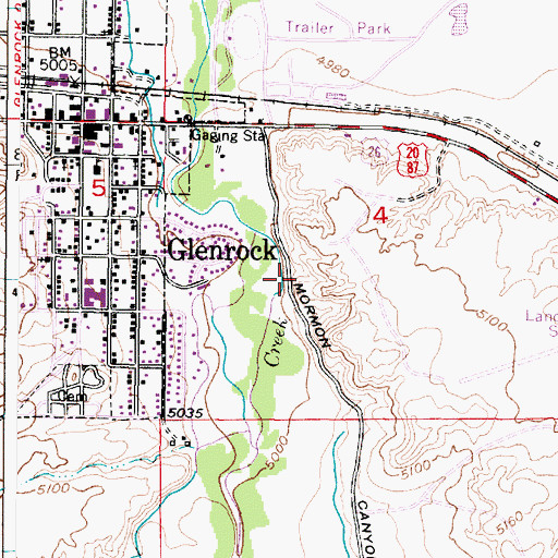 Topographic Map of Town of Glenrock, WY