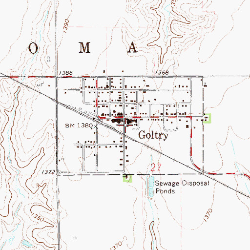 Topographic Map of Town of Goltry, OK