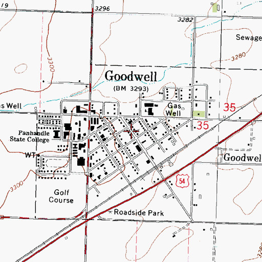 Topographic Map of Town of Goodwell, OK
