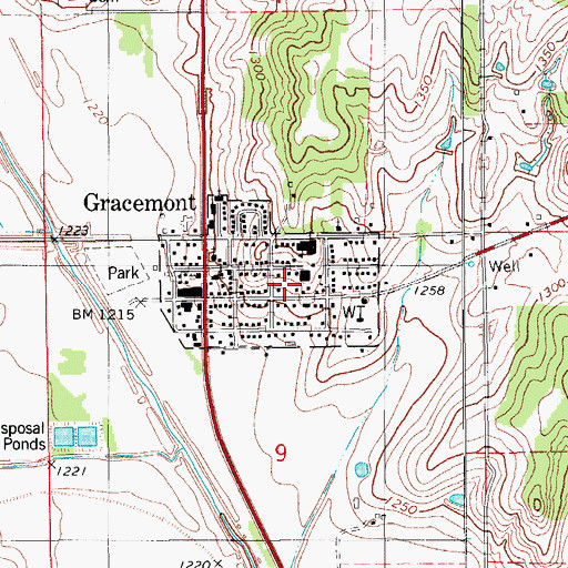 Topographic Map of Town of Gracemont, OK