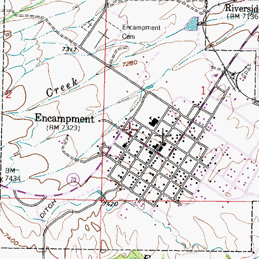 Topographic Map of Town of Encampment, WY