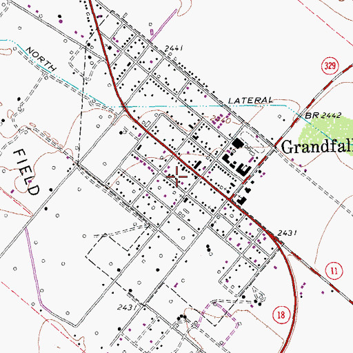 Topographic Map of Town of Grandfalls, TX