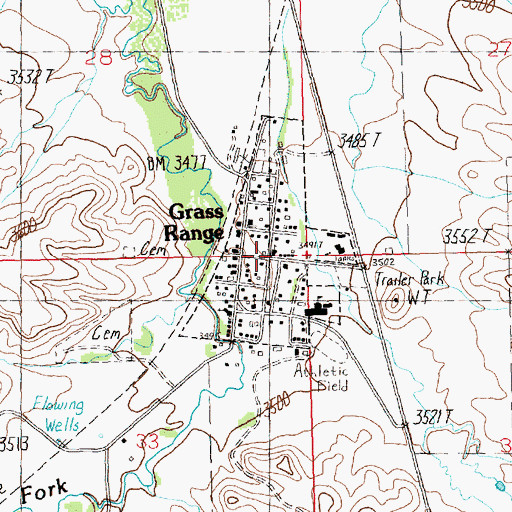 Topographic Map of Town of Grass Range, MT