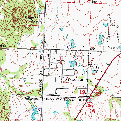 Topographic Map of Town of Grayson, OK