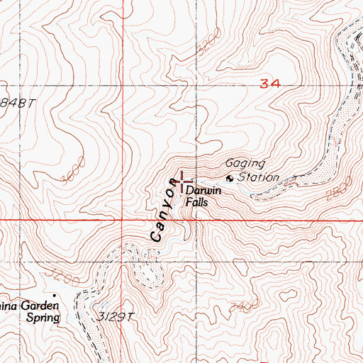 Topographic Map of Darwin Falls, CA
