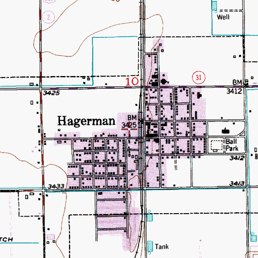 Topographic Map of Town of Hagerman, NM