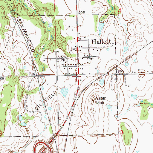 Topographic Map of Town of Hallett, OK