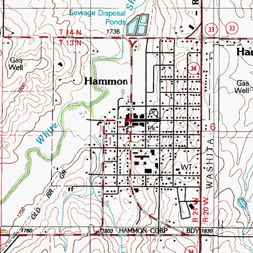 Topographic Map of Town of Hammon, OK