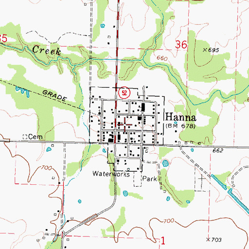 Topographic Map of Town of Hanna, OK