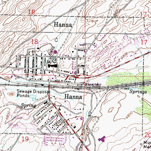 Topographic Map of Town of Hanna, WY