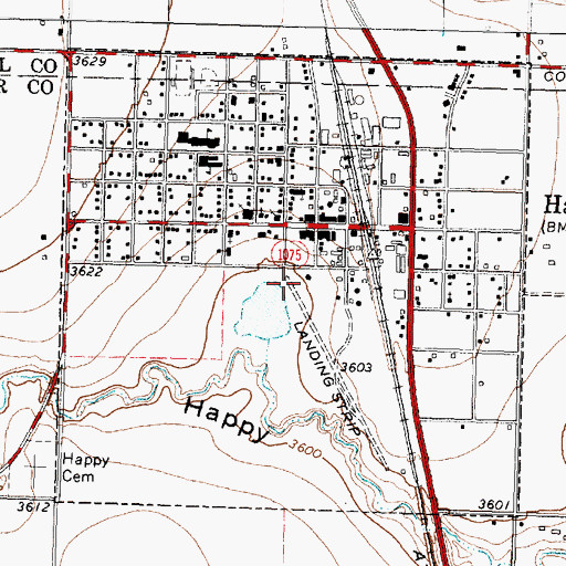 Topographic Map of Town of Happy, TX