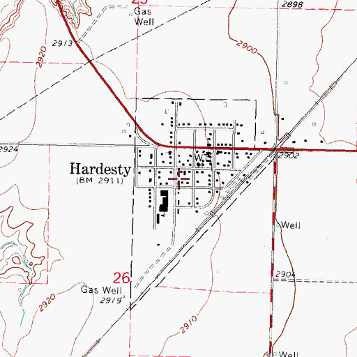 Topographic Map of Town of Hardesty, OK