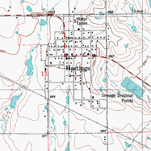 Topographic Map of Town of Hastings, OK