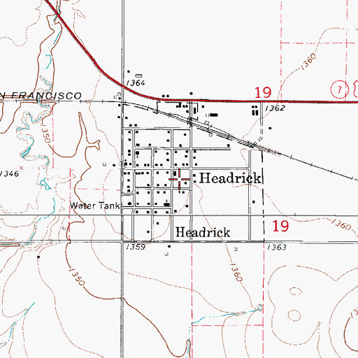 Topographic Map of Town of Headrick, OK