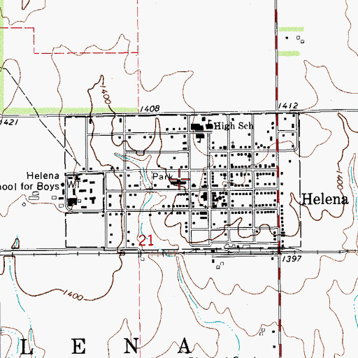 Topographic Map of Town of Helena, OK