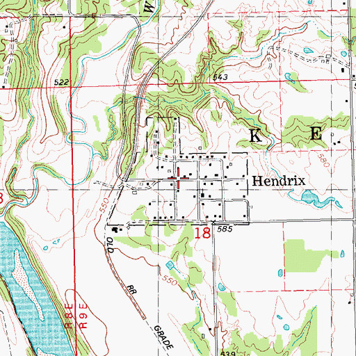 Topographic Map of Town of Hendrix, OK