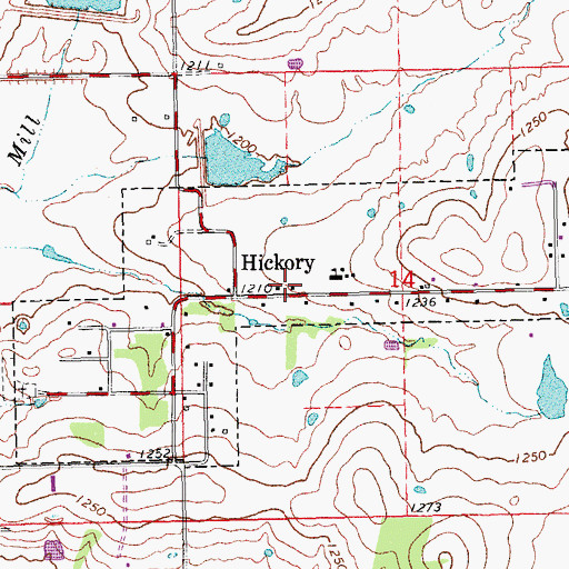 Topographic Map of Town of Hickory, OK