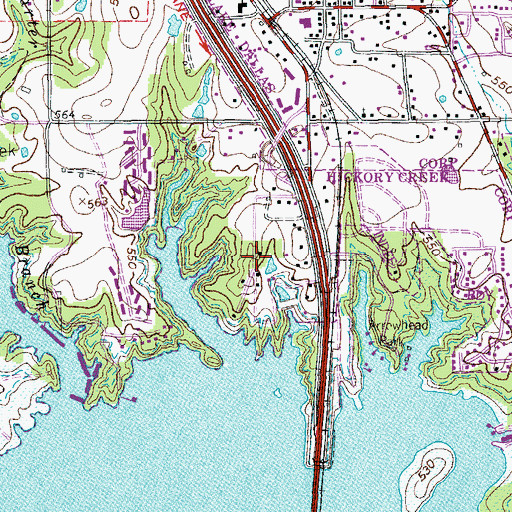 Topographic Map of Town of Hickory Creek, TX