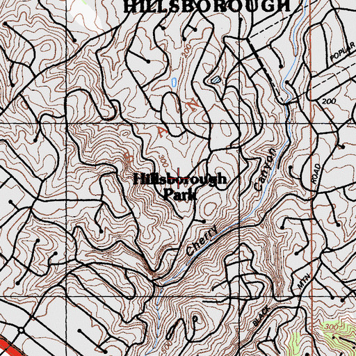 Topographic Map of Town of Hillsborough, CA