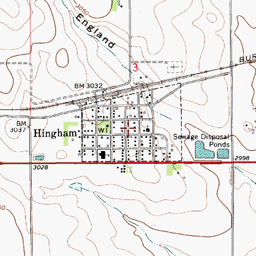 Topographic Map of Town of Hingham, MT