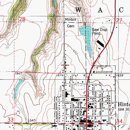 Topographic Map of Town of Hinton, OK