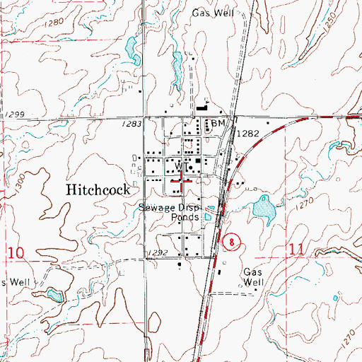 Topographic Map of Town of Hitchcock, OK