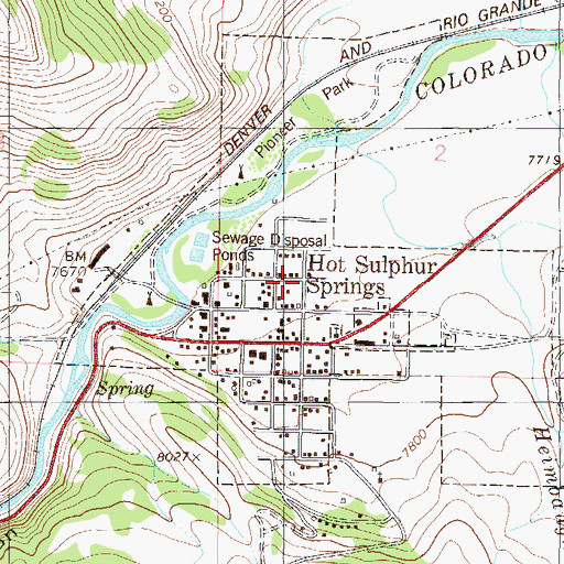 Topographic Map of Town of Hot Sulphur Springs, CO