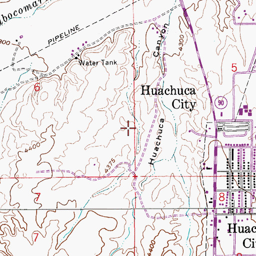 Topographic Map of Town of Huachuca City, AZ