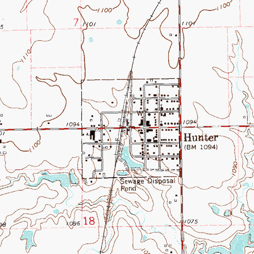 Topographic Map of Town of Hunter, OK