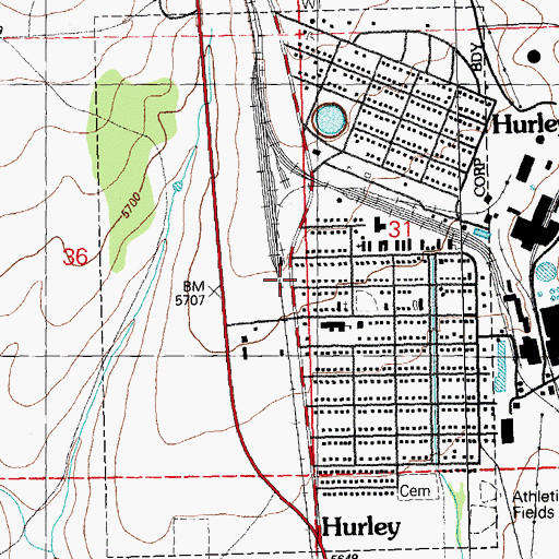 Topographic Map of Town of Hurley, NM