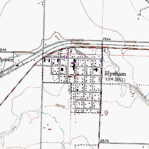 Topographic Map of Town of Hysham, MT