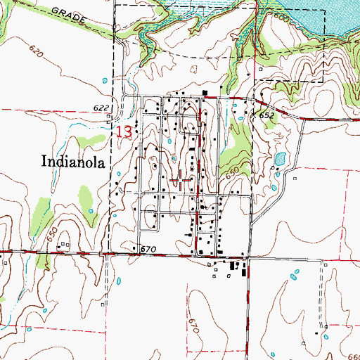 Topographic Map of Town of Indianola, OK