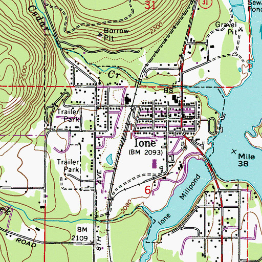 Topographic Map of Town of Ione, WA