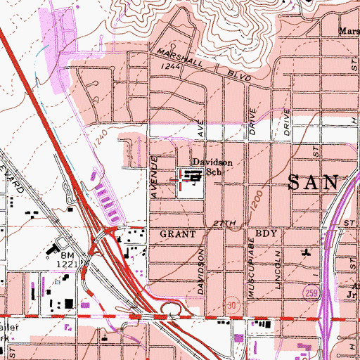 Topographic Map of Davidson Elementary School, CA