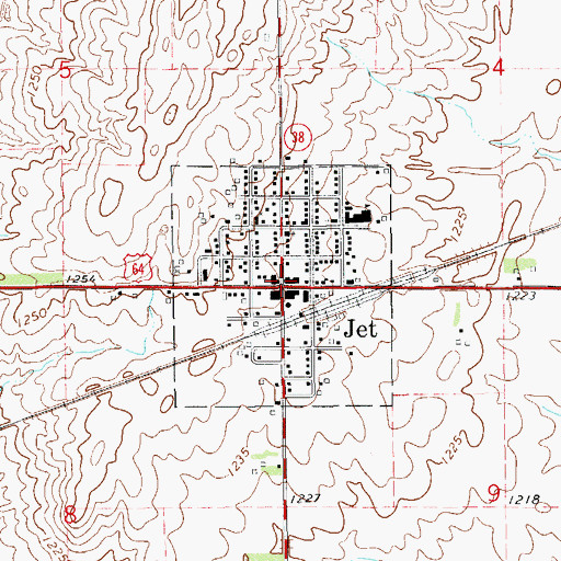 Topographic Map of Town of Jet, OK